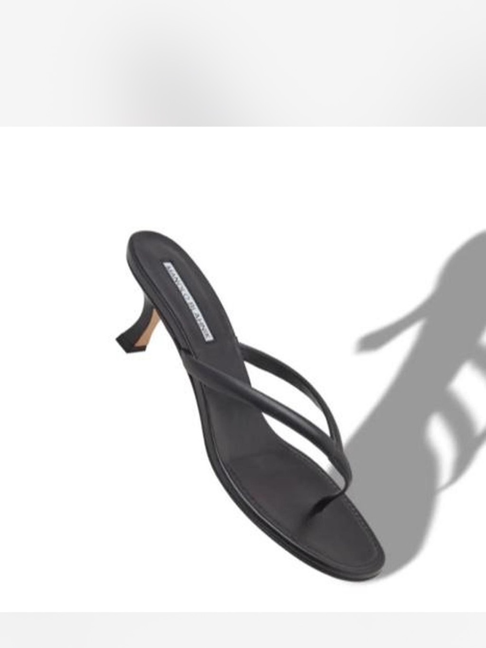 Manolo Blahnik Black Paterno Leather Thong Heeled Sandals
